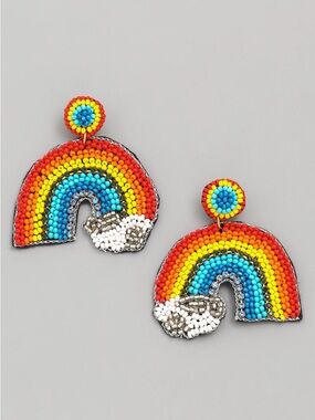 Beaded Rainbow Drop Earrings - Multicolor